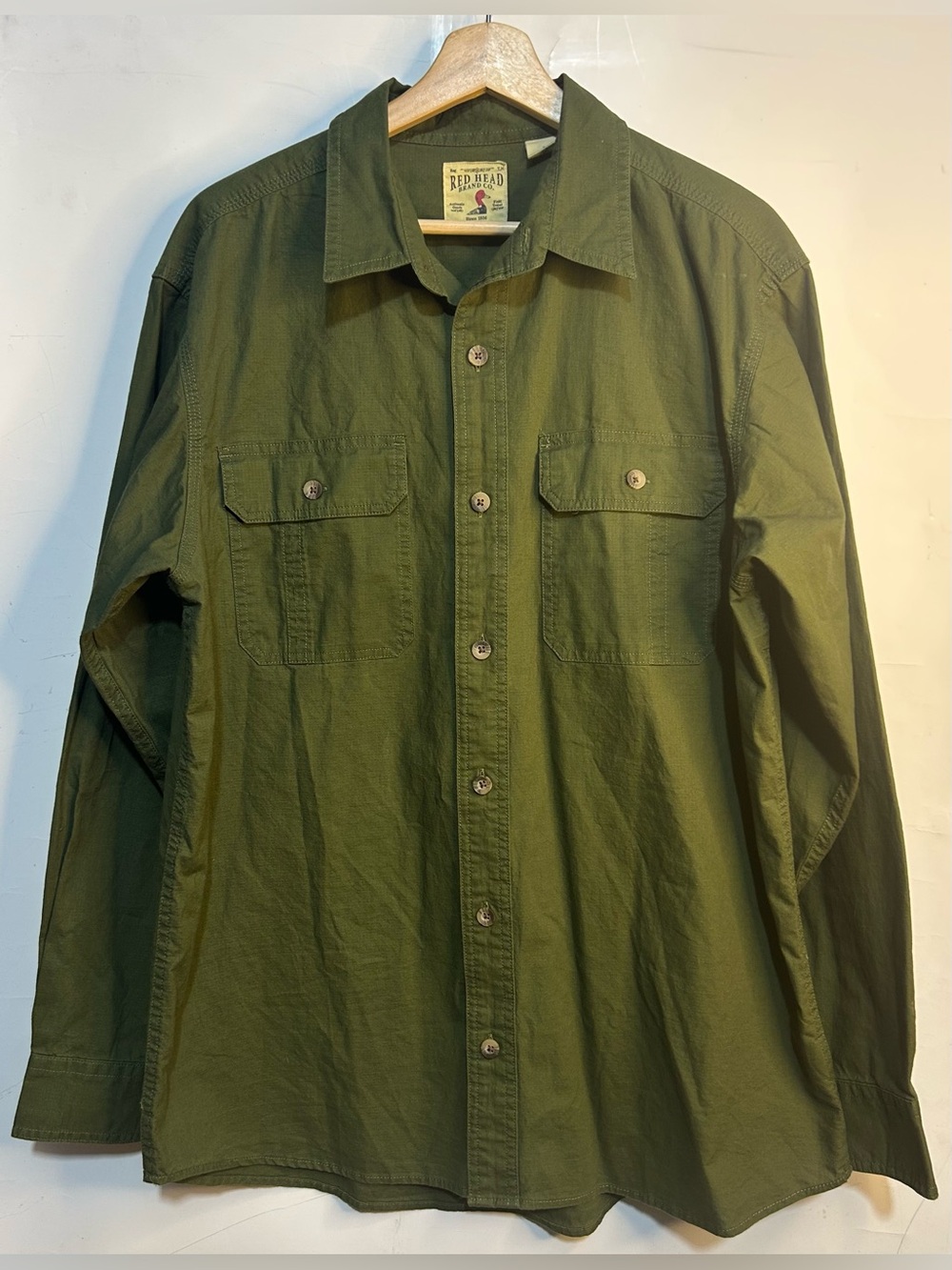 RedHead Brand Co. Olive Green Button Front Shirt Large
